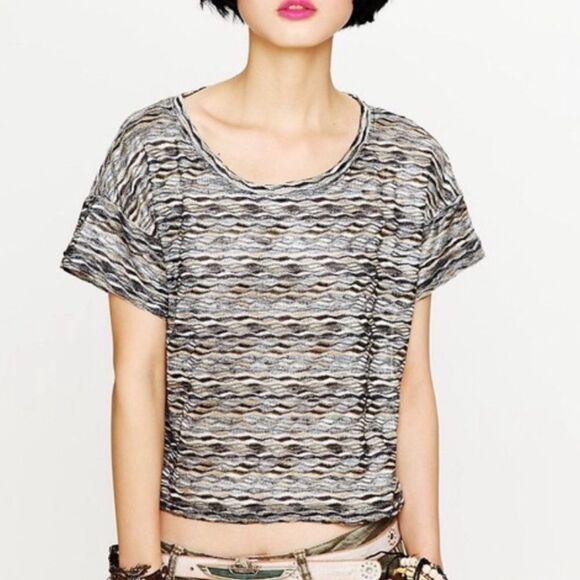 Free People Black Rainbow Wave Crop Top Size M - Picture 1 of 11